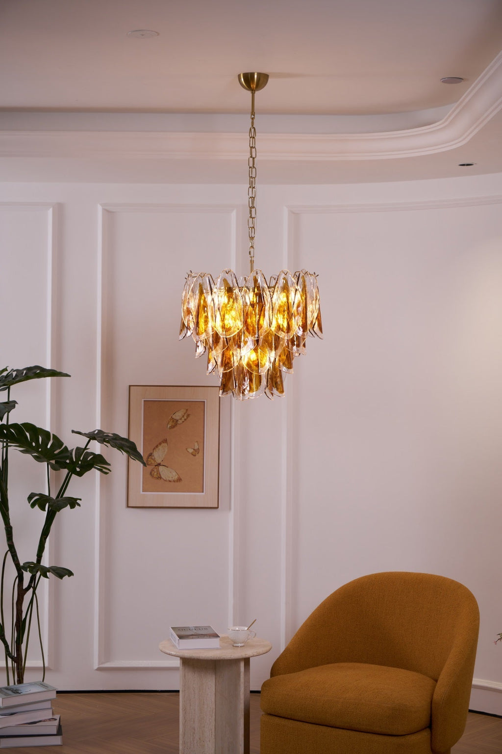 Aurora Chandelier Amber Leaf Glass Layered Organic Warmth