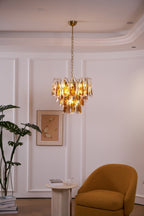 Aurora Chandelier Amber Leaf Glass Layered Organic Warmth