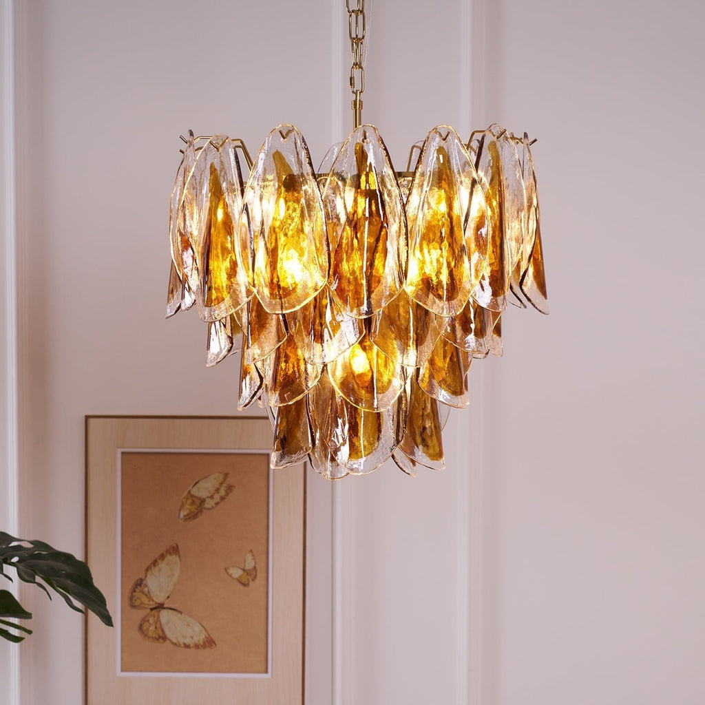 Aurora Chandelier Amber Leaf Glass Layered Organic Warmth