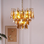 Aurora Chandelier Amber Leaf Glass Layered Organic Warmth