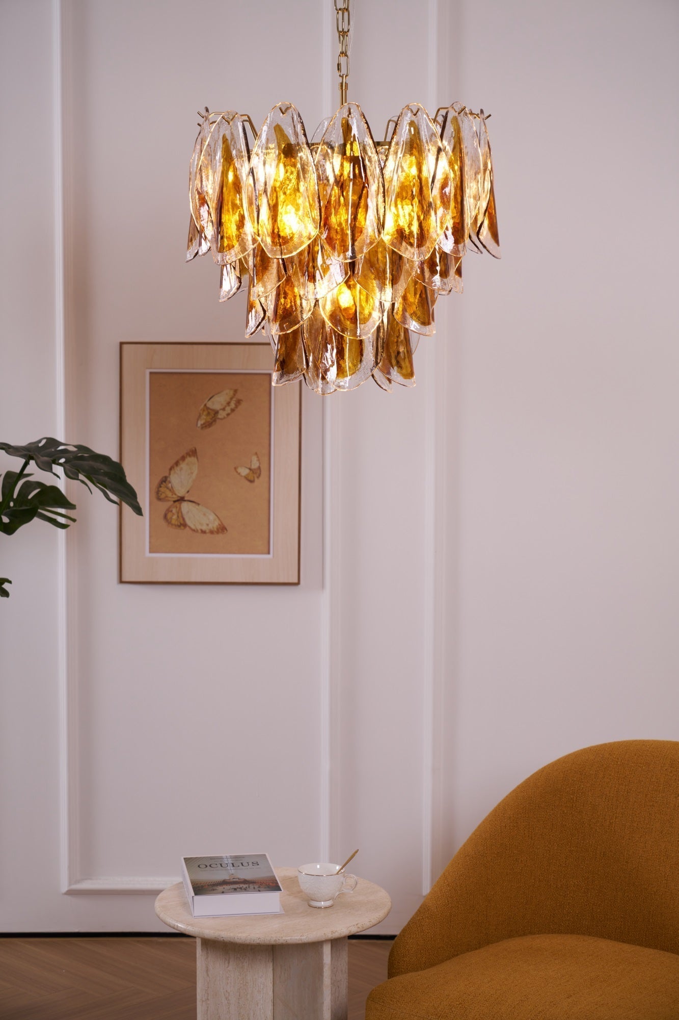 Aurora Chandelier Amber Leaf Glass Layered Organic Warmth
