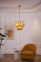 Aurora Chandelier Amber Leaf Glass Layered Organic Warmth
