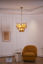 Aurora Chandelier Amber Leaf Glass Layered Organic Warmth
