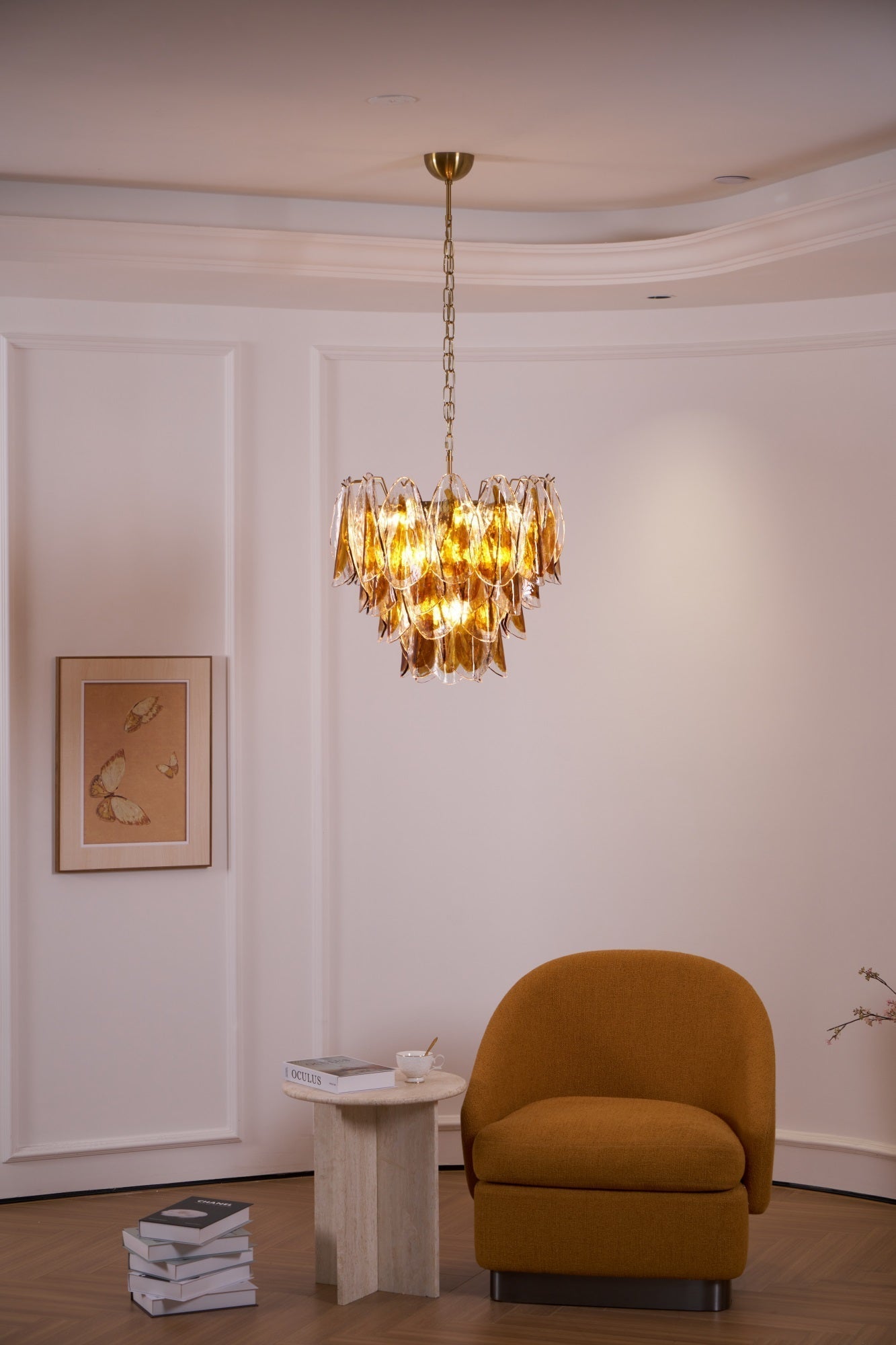 Aurora Chandelier Amber Leaf Glass Layered Organic Warmth