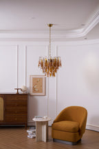 Aurora Chandelier Amber Leaf Glass Layered Organic Warmth