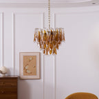 Aurora Chandelier Amber Leaf Glass Layered Organic Warmth