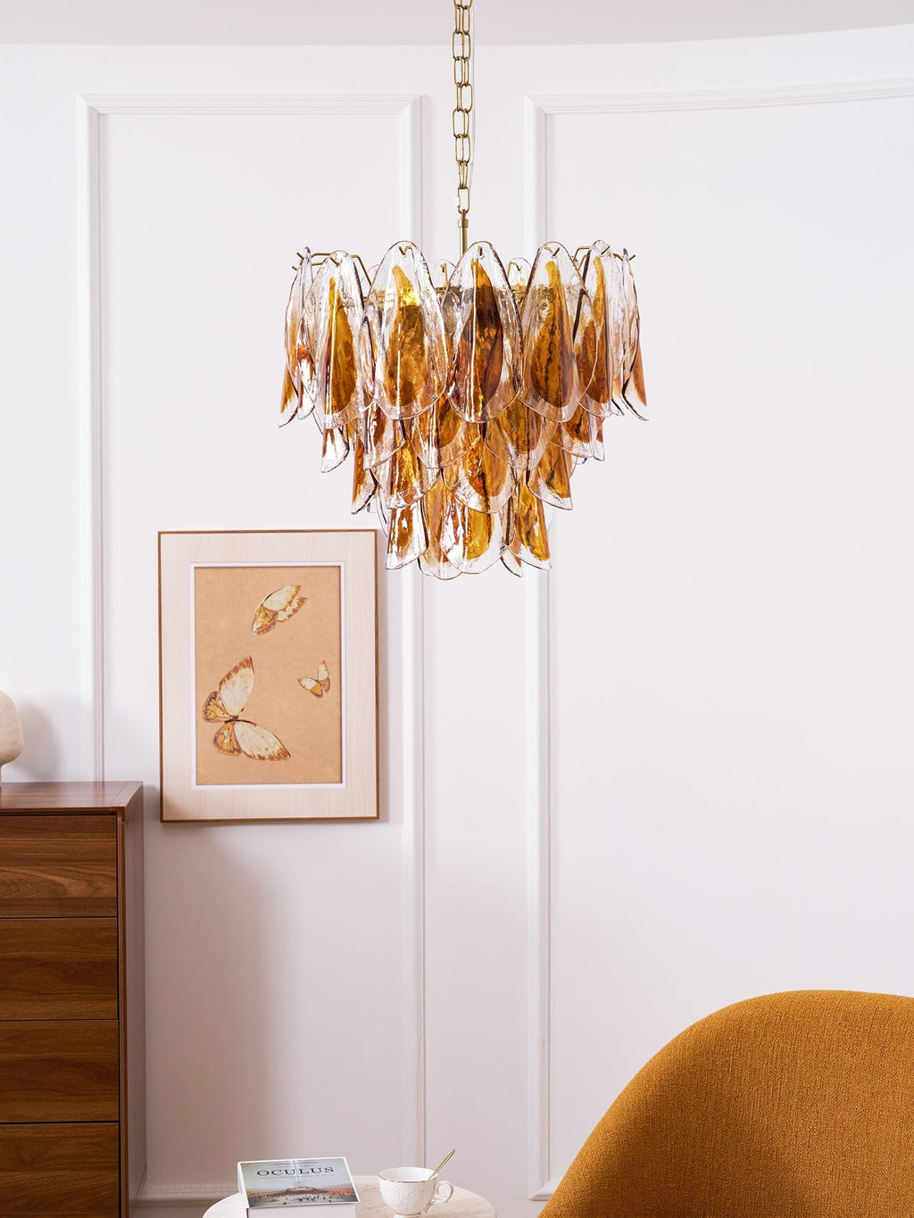 Aurora Chandelier Amber Leaf Glass Layered Organic Warmth