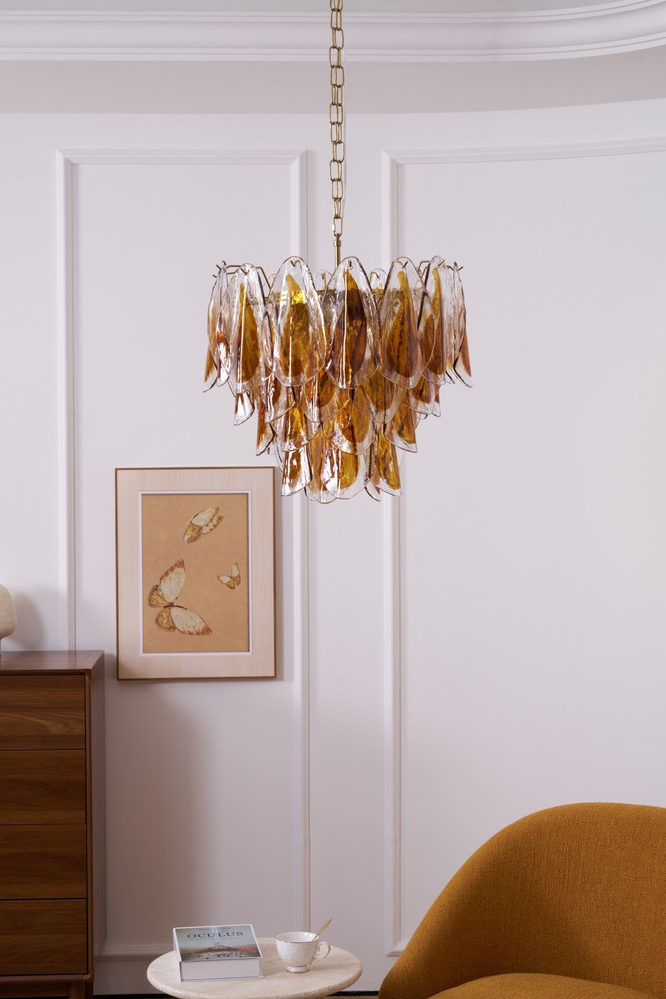 Aurora Chandelier Amber Leaf Glass Layered Organic Warmth