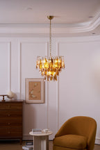 Aurora Chandelier Amber Leaf Glass Layered Organic Warmth