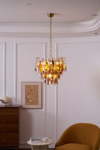 Aurora Chandelier Amber Leaf Glass Layered Organic Warmth