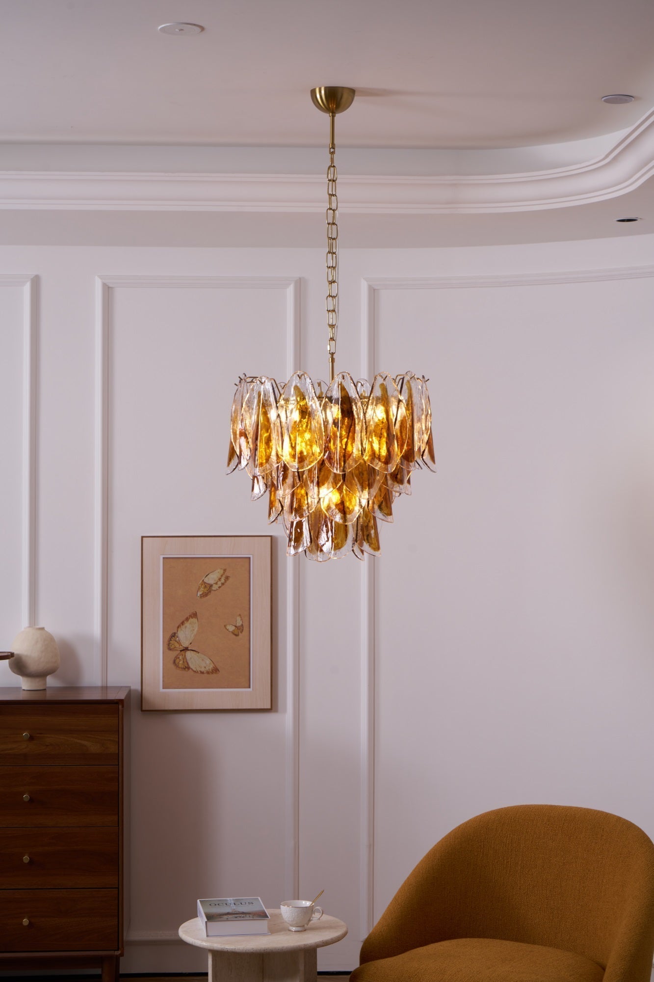 Aurora Chandelier Amber Leaf Glass Layered Organic Warmth