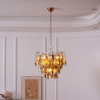 Aurora Chandelier Amber Leaf Glass Layered Organic Warmth