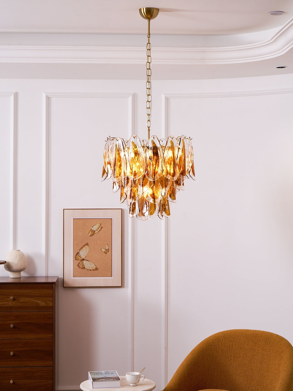Aurora Chandelier Amber Leaf Glass Layered Organic Warmth