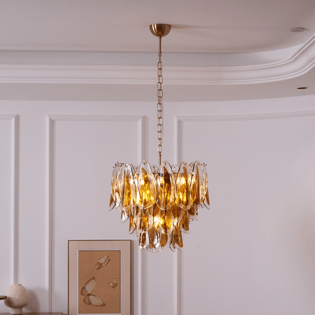 Aurora Chandelier Amber Leaf Glass Layered Organic Warmth