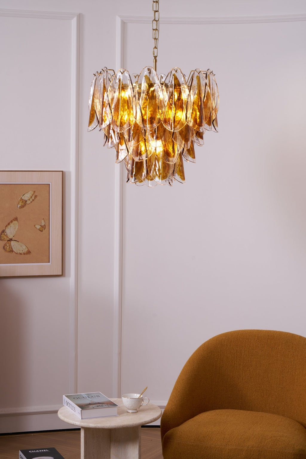 Aurora Chandelier Amber Leaf Glass Layered Organic Warmth
