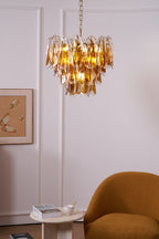 Aurora Chandelier Amber Leaf Glass Layered Organic Warmth