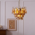 Aurora Chandelier Amber Leaf Glass Layered Organic Warmth