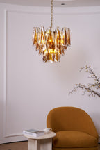 Aurora Chandelier Amber Leaf Glass Layered Organic Warmth
