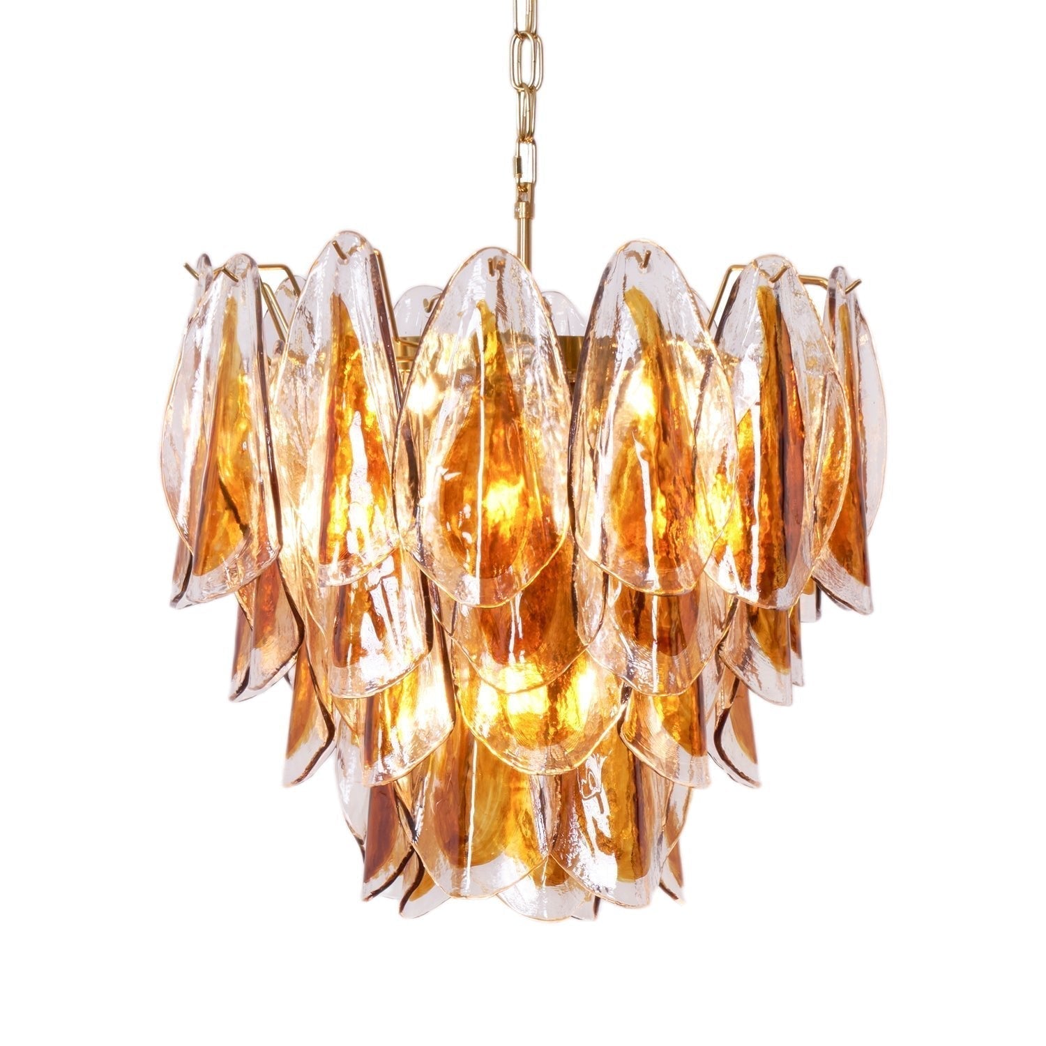 Aurora Chandelier Amber Leaf Glass Layered Organic Warmth