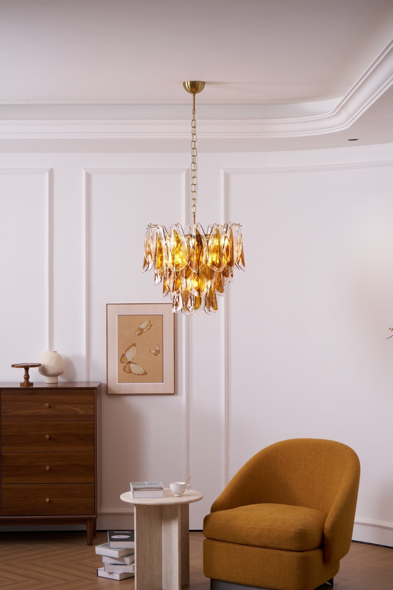 Aurora Chandelier Amber Leaf Glass Layered Organic Warmth