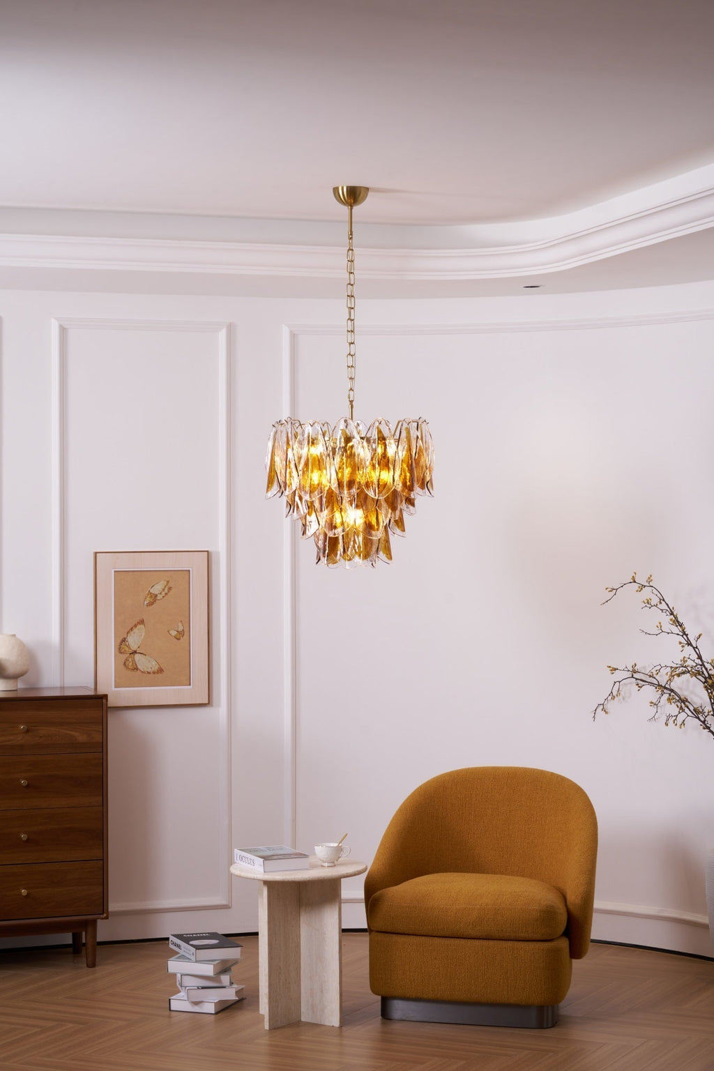 Aurora Chandelier Amber Leaf Glass Layered Organic Warmth