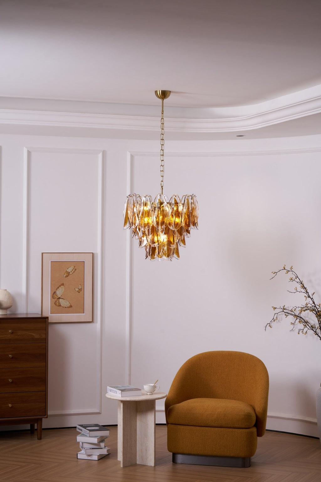 Aurora Chandelier Amber Leaf Glass Layered Organic Warmth