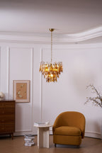 Aurora Chandelier Amber Leaf Glass Layered Organic Warmth