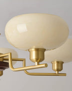 Chandelier Wood & Brass Frame Glass Shades Medieval Ambience