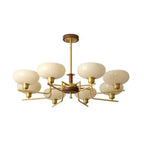 Chandelier Wood & Brass Frame Glass Shades Medieval Ambience