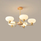 Chandelier Wood & Brass Frame Glass Shades Medieval Ambience