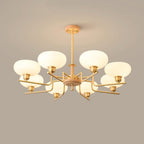 Chandelier Wood & Brass Frame Glass Shades Medieval Ambience