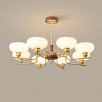 Chandelier Wood & Brass Frame Glass Shades Medieval Ambience