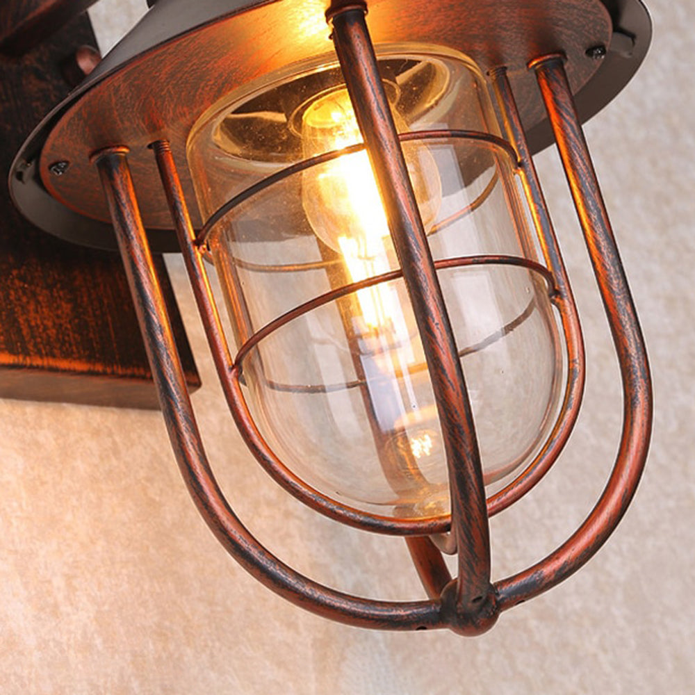 Ray Vintage Lantern Shaped Metal Outdoor Wall Lamp, Black