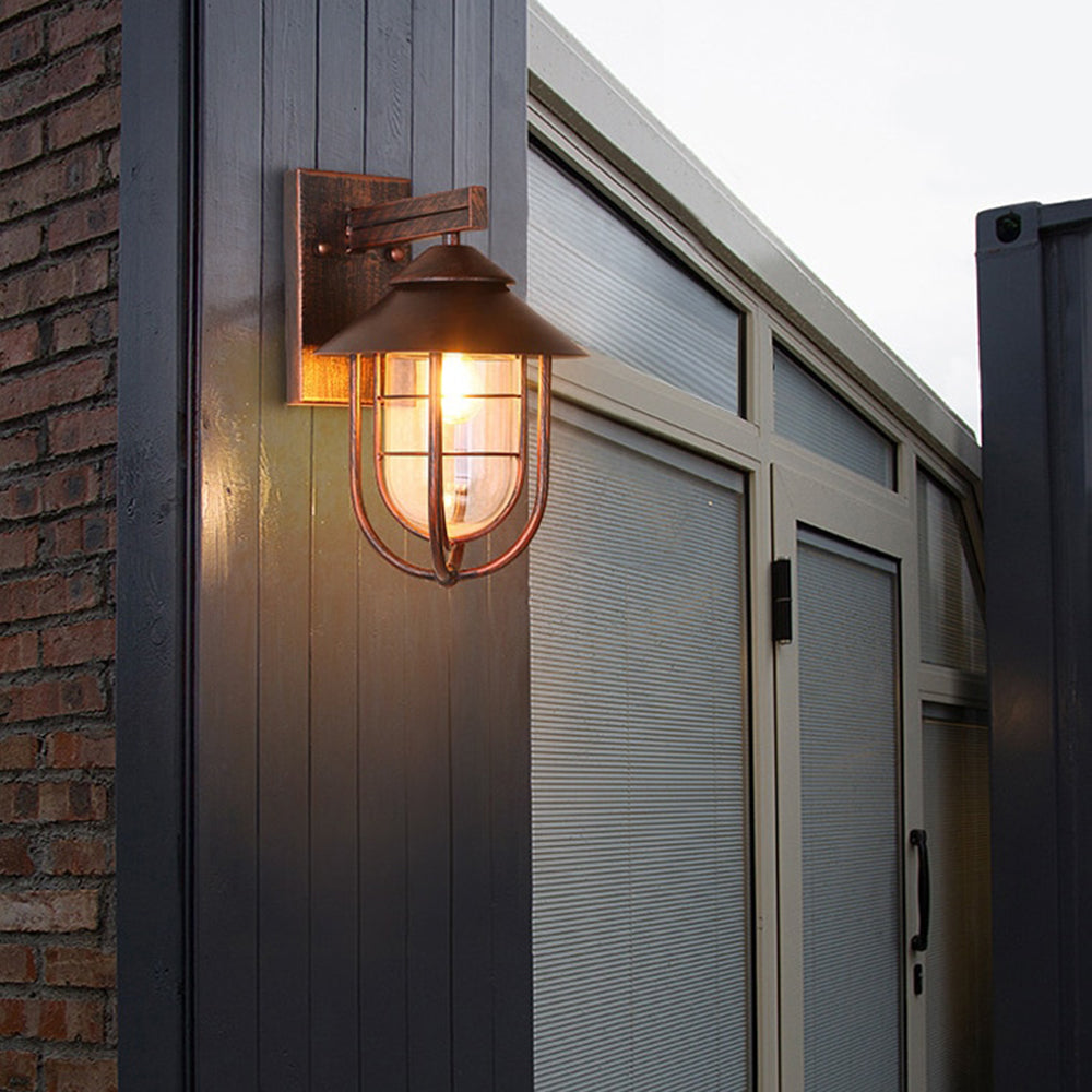 Ray Vintage Lantern Shaped Metal Outdoor Wall Lamp, Black