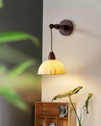 Wall Lamp Rice Paper Shade Wood Arm