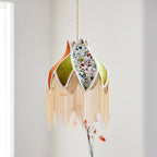 Pendant Lamp with Floral Petal Fabric Shade Fringe Bohemian