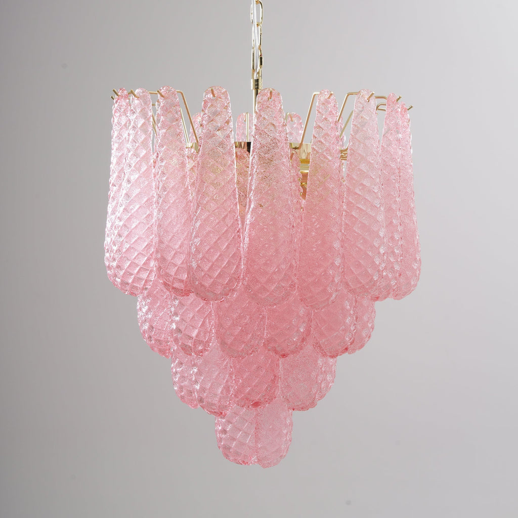 Aurora Chandelier Pink Droplet Murano Glass Diamond Pattern Waterfall