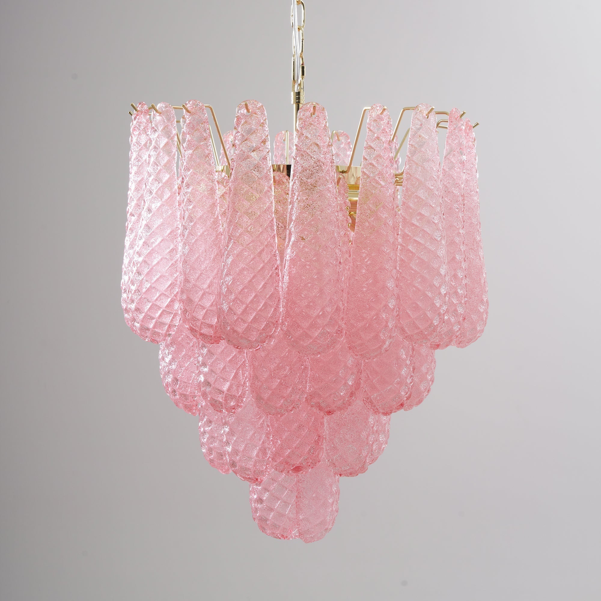 Aurora Chandelier Pink Droplet Murano Glass Diamond Pattern Waterfall