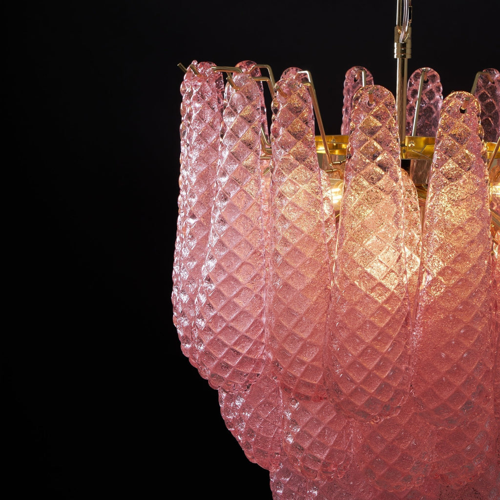 Aurora Chandelier Pink Droplet Murano Glass Diamond Pattern Waterfall