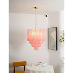 Aurora Chandelier Pink Droplet Murano Glass Diamond Pattern Waterfall