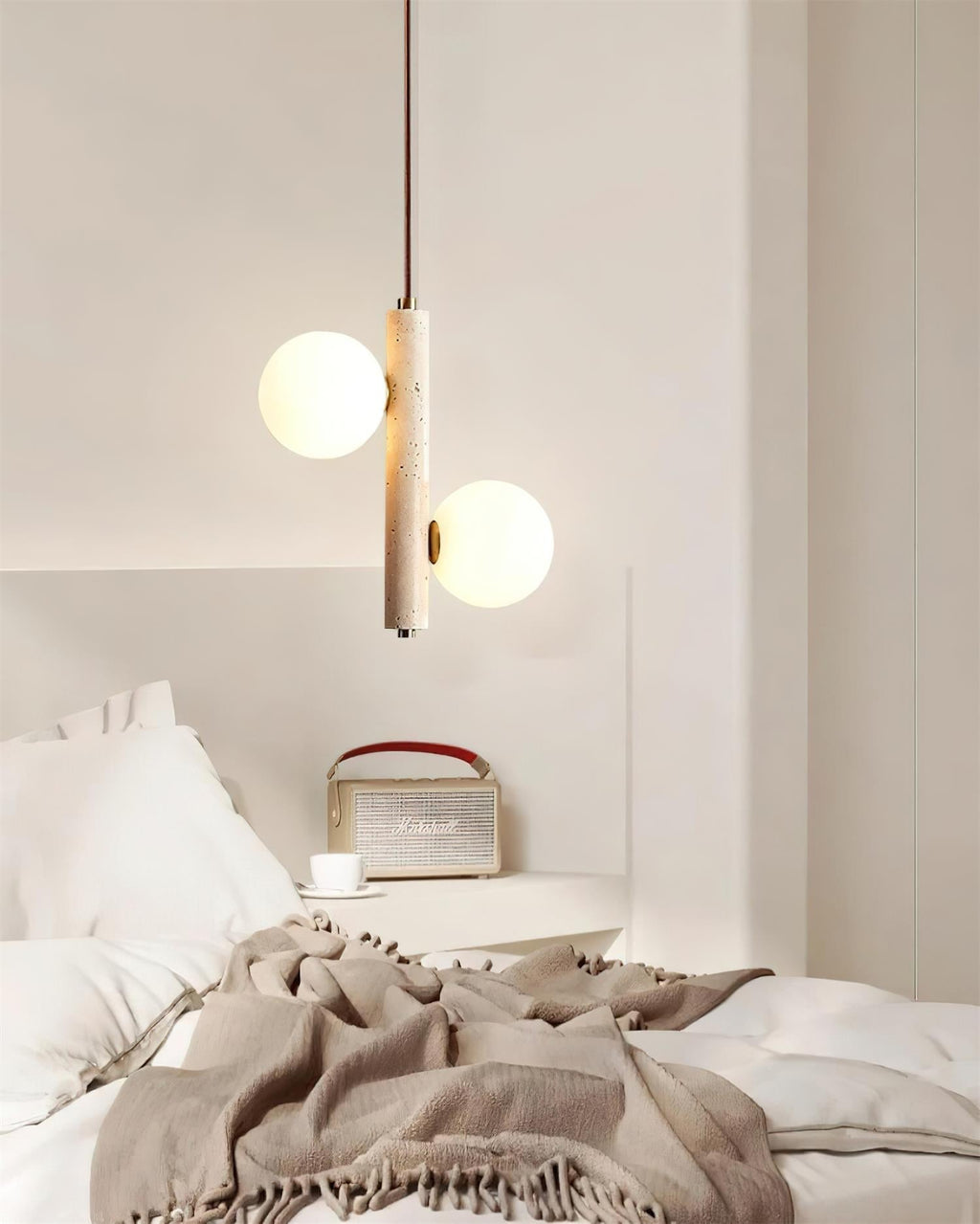 Orbitra Vertical Pendant Lamp Travertine & Glass