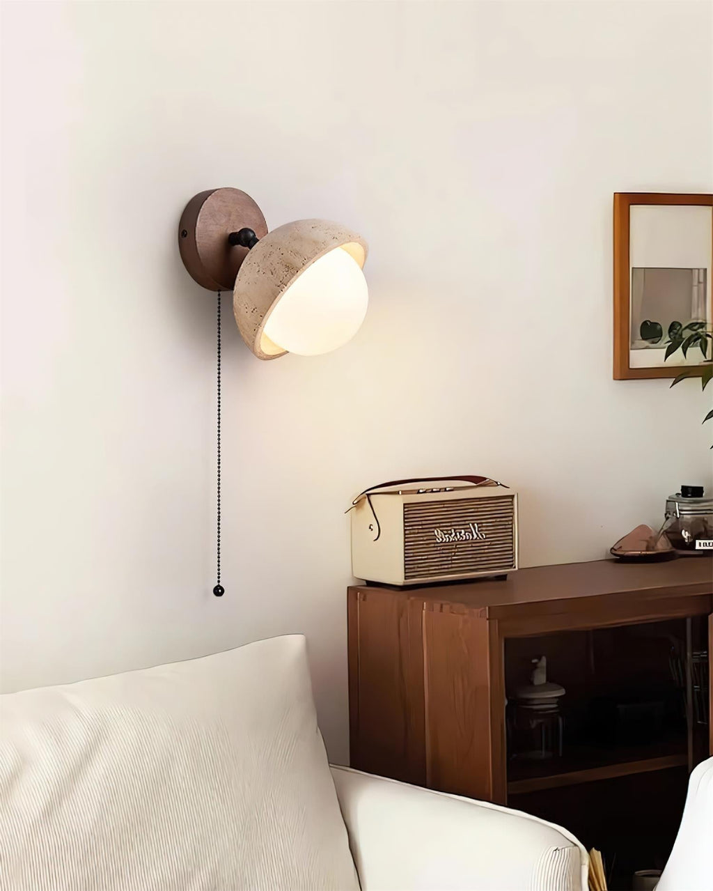 Wall Lamp Travertine and Wood Minimalist Soft Glow Modern Accent