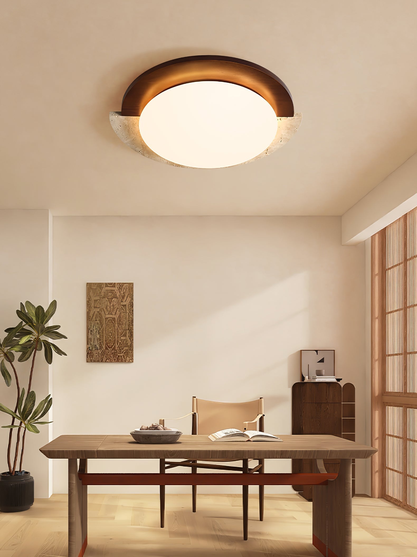 Ivnoran Arc-Edge Travertine Ceiling Light - Kingsley Beaumont