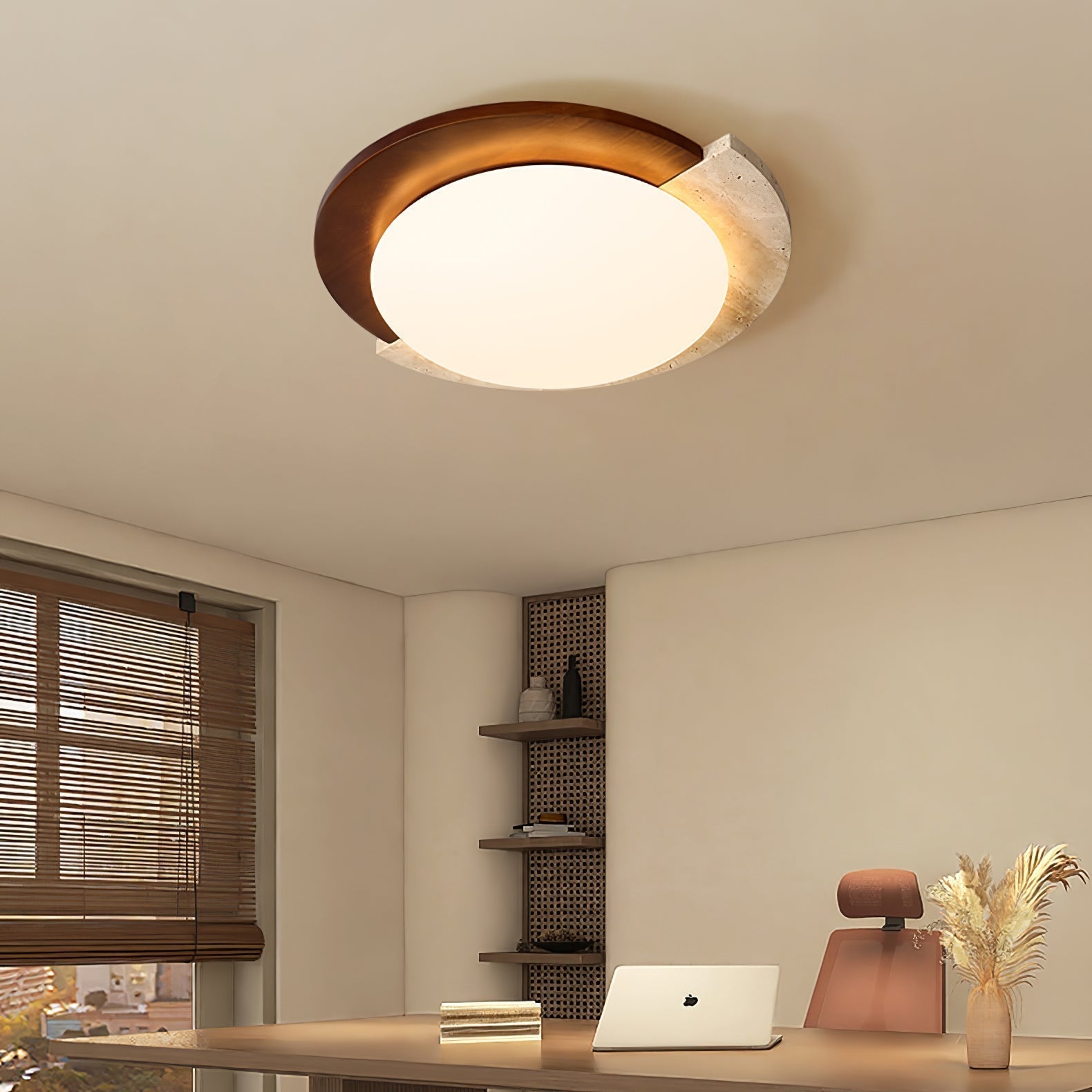 Ivnoran Arc-Rim Travertine Ceiling Light