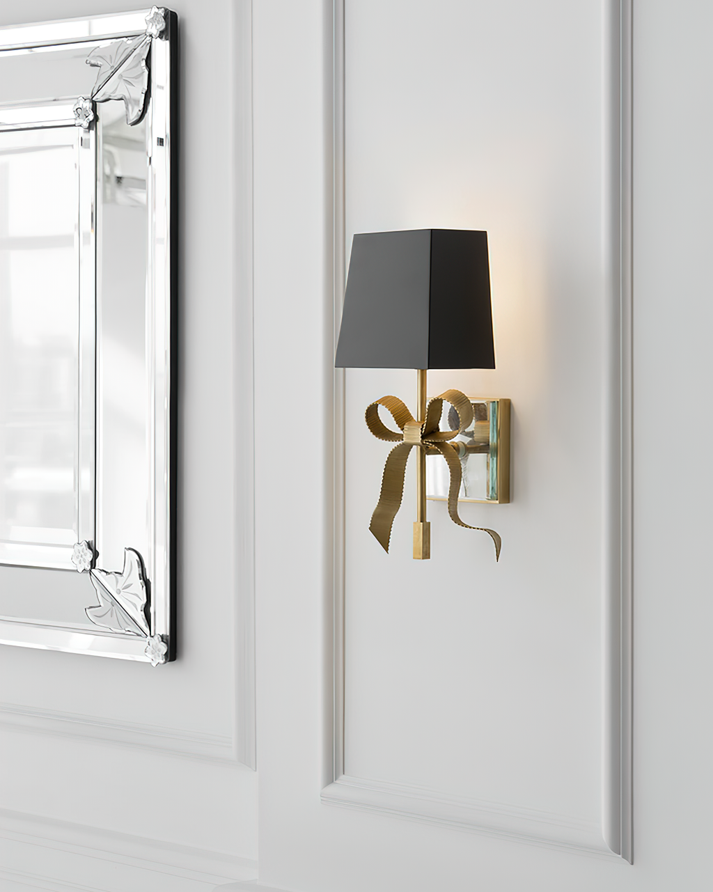 Ribelle Black Shade Wall Sconce with Gold Bow Accent