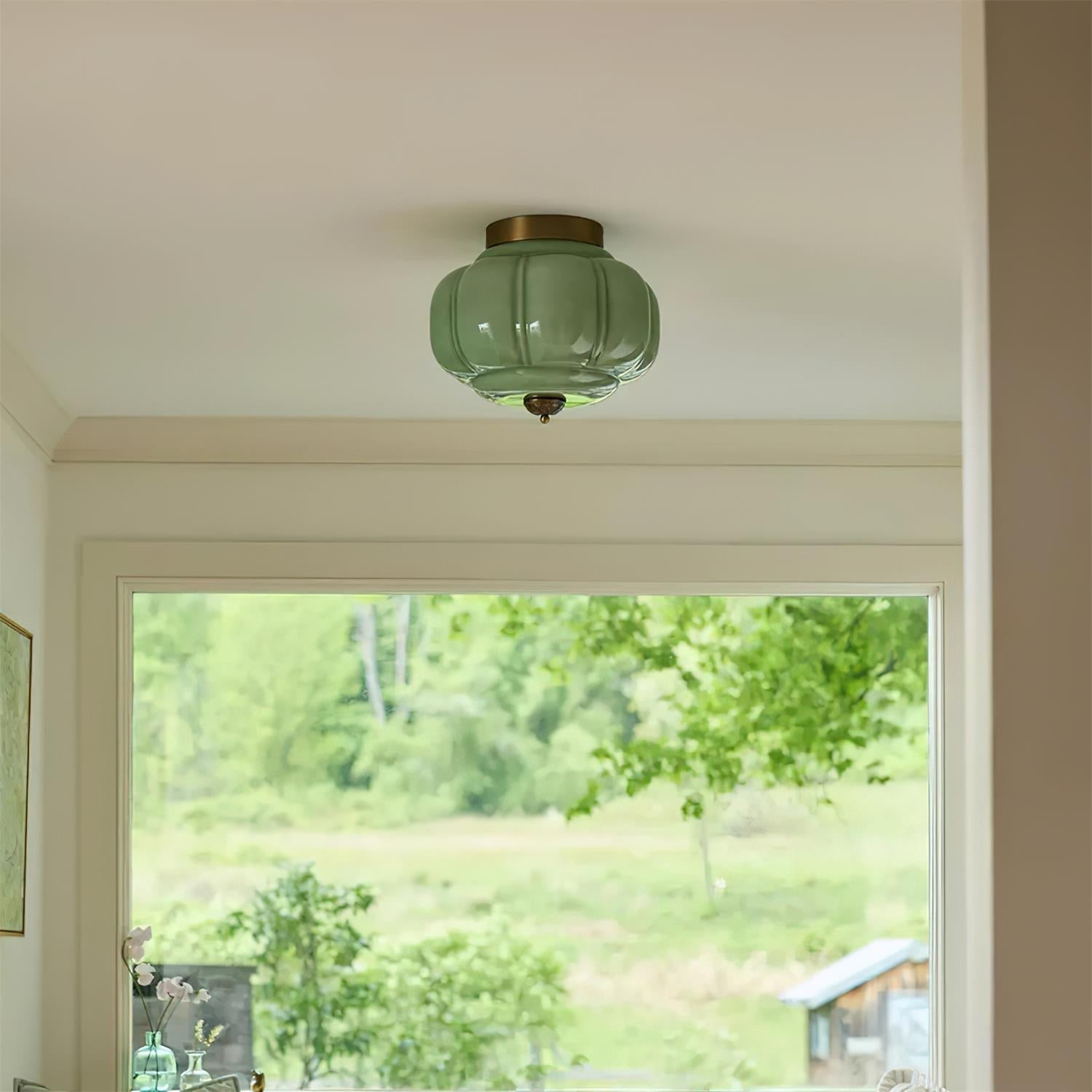 Elyra Green Glass Ceiling Lamp