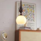 Pendant Lamp White Glass Shade Brown  Vintage