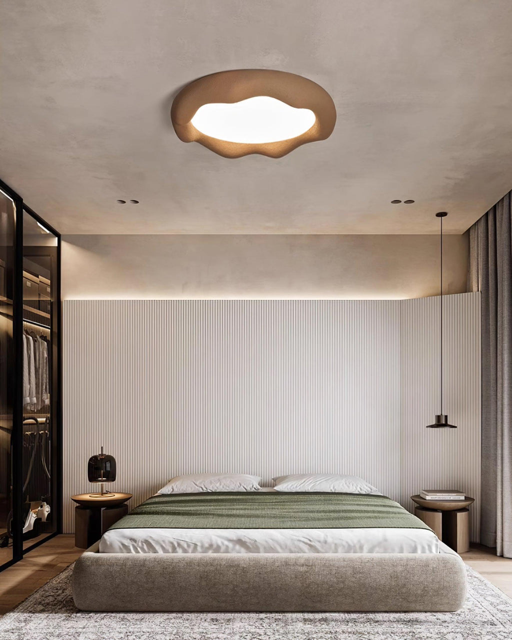 Ceiling Light Organic Resin and Fiberglass Fixture in Beige