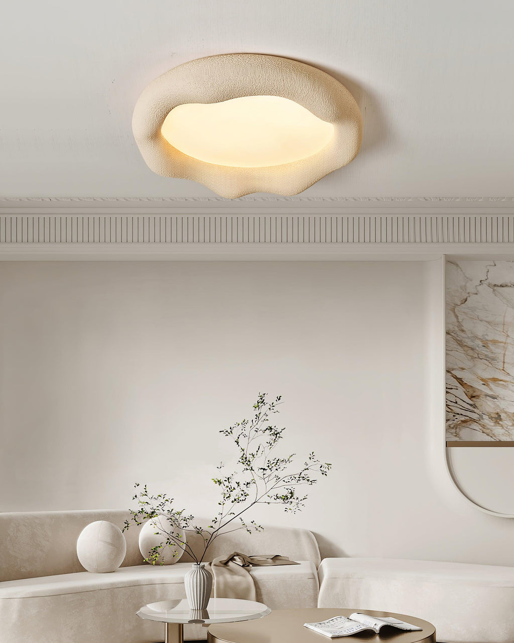 Ceiling Light Organic Resin and Fiberglass Fixture in Beige