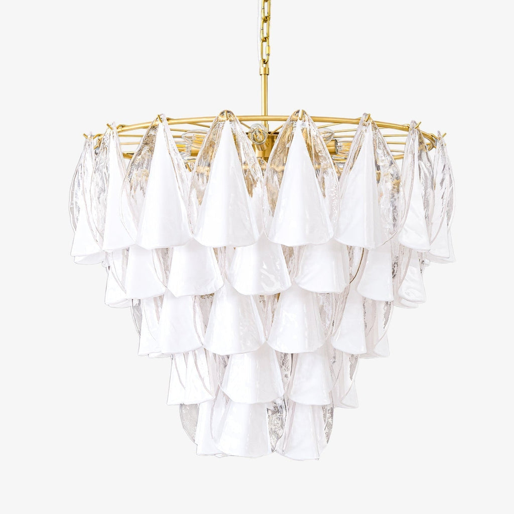 Aurora Chandelier White Leaf Glass Layered Modern